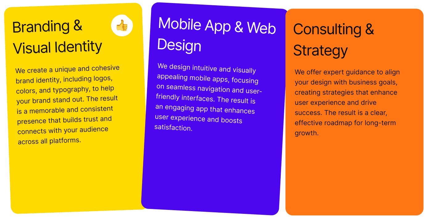 Branding, Mobile & Web, Consulting cards